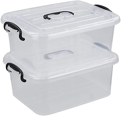 Nicesh 8 L Clear Plastic Storage Box with Handle, 2-Pack
