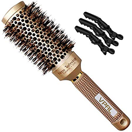 VPAL Round Brush for Blow Drying with 3Pcs Hair Clips, Natural Boar Bristle, Nano Thermal Ceramic & Ionic Hair Round Barrel Brush for Blowout, Curling & Straightening (1.8 inch)