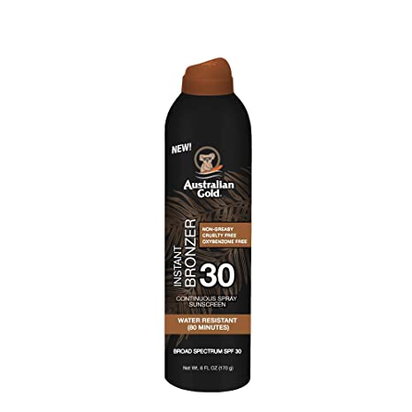 Australian Gold Continuous Spray Sunscreen with Instant Bronzer SPF 30, 6 Ounce | Immediate Glow & Dries Fast | Broad Spectrum | Water Resistant | Non-Greasy | Oxybenzone Free | Cruelty Free