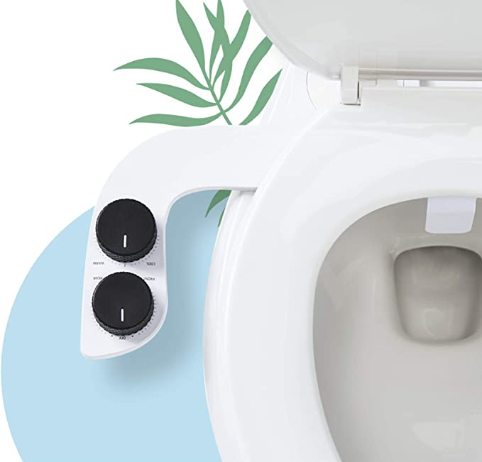 Spritz Deluxe Warm Water Bidet Attachment (Black) – Non-Electric Bidet Toilet Sprayer – Feminine Wash – Self-Cleaning Bidet – Warm & Cold Water