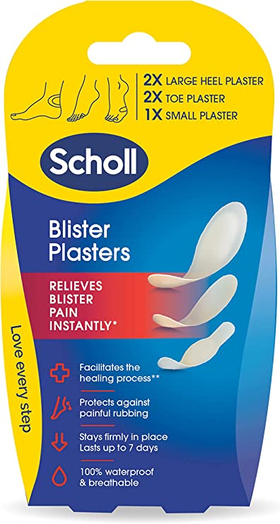 Scholl Blister Plaster, Mixed Pack of 2 x Large Heel, 2 x Toe, and 1x Small
