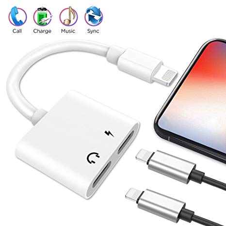 Lightning Adapter Splitter for iPhone 7, XBRN 2 in 1 Dual Lightning Headphone Jack Audio and Charge Cable Adapter for iPhone X/7 Plus and 8 Plus's Phone Call   Sync   Music Control   Charge
