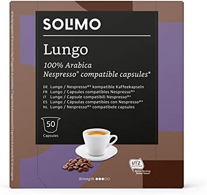 Amazon Brand - Solimo Nespresso Compatible Lungo Capsules, 50 capsules (1 x 50)