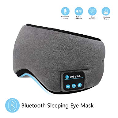 SKYEOL Bluetooth Sleeping Eye Mask Headphones, 4.2 Wireless Bluetooth Headphones Adjustable&Washable Music Travel Sleeping Headset with Built-in Speakers Microphone Hands-Free for Sleeping (Grey)