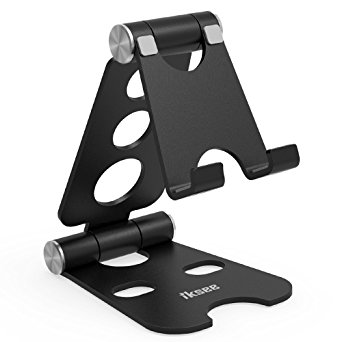 Adjustable Cell Phone Stand, iKsee Smartphone Tablet Stand, Dual Foldable Phone Holder, Cradle for iPhone 8 X 7 6 6s Plus 5 5s 5c Tablet E-Reader(4-13"), Desk Accessories-Black