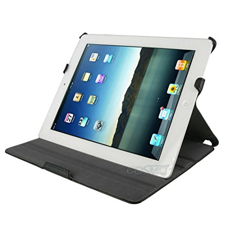 Manvex Slim and Compact Leather Folio Case for The New iPad 4th Generation (will also fit iPad 3 and 2) Smart Cover w/ Sleep/Wake Function | Includes FREE Screen Protector and Cleaning Cloth - Black