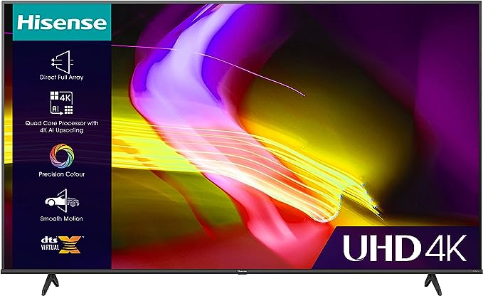 Hisense 50 Inch UHD VIDAA Smart TV 50E6KTUK - Dolby Vision, Pixel Tuning, Voice Remote, Share to TV and Youtube, Freeview Play, Netflix and Disney (2023 New Model)