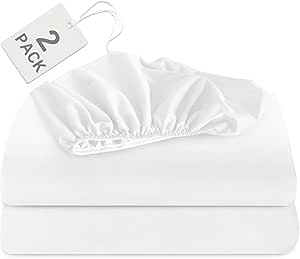 Biloban Twin Fitted Sheet 2 Pack, Twin Bedding Fitted Sheets Only with Deep Pocket up to 14", Bottom Sheet, Shrinkage & Stain Resistant Fitted Bed Sheets, Wrinkle Free & Easy Care, White