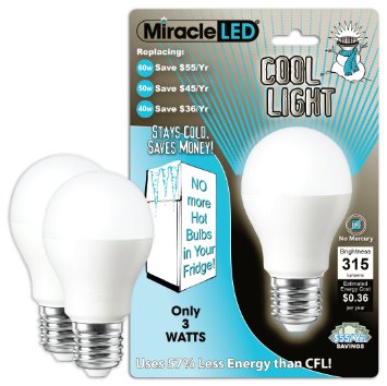 Miracle LED 604724 3-watt Refrigerator and Freezer Light, Long Life Energy Saver Bulb, Cool White, 2-Pack