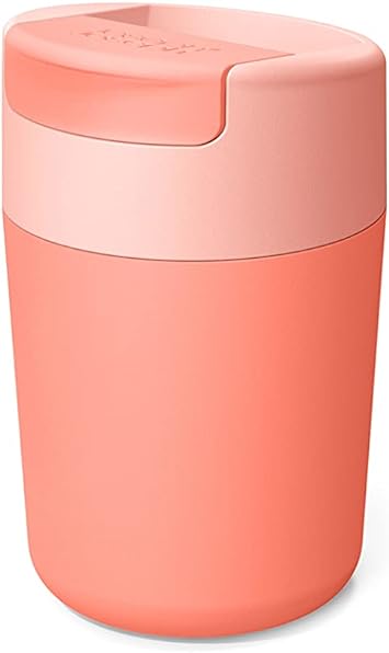 Joseph Joseph Sipp, Taza para llevar café y té, Vaso de TPR con tapa, a prueba de fugas, sin BPA, Coral, 340 ml