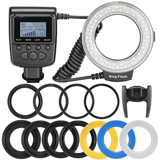 MegaPower 48 Macro LED Ring Flash Light Includes 4 Diffusers (Clear, Warming, Blue, White) For Canon, Nikon, Panasonic, Olympus, Pentax SLR Cameras (Will Fit 49, 52, 55, 58, 62, 67, 72, 77mm Lenses) Canon Digital EOS Rebel SL1 (100D), T5i (700D)