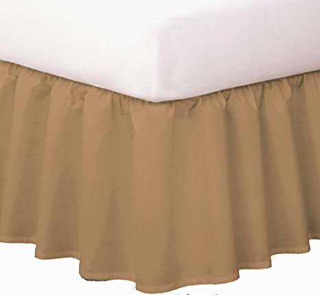 Magic Skirt Ruffled Bedskirt, Never Lift Your Mattress, Classic 14” drop length, Gathered Ruffle Styling, Queen, Mocha