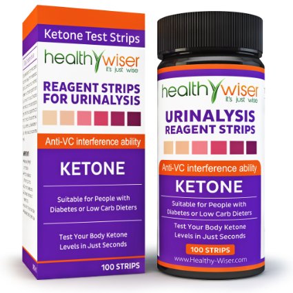 HealthyWiser Ketone Test Strips  BONUS Alkaline Food Chart PDF Professional Grade Ketone Strips for Use in Atkins Diet Ketogenic Diet and Paleo Diet Urinalysis Test Strips 99 Accuracy For Precise Ketone Measurement for Diabetics 100ct