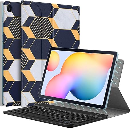 MoKo Keyboard Case for Samsung Galaxy Tab S6 Lite 10.4 2020/2022 (SM-P610/P615/P613/P619), Magnetic Cover Shell Case with Removable Wireless Keyboard Fit Galaxy Tab S6 Lite 2020, Geometric Dark Green