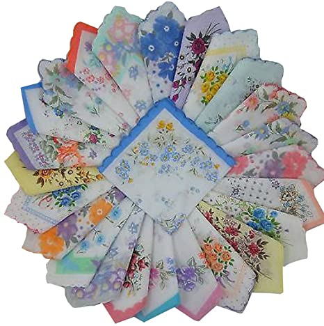 Forlisea Womens Colorful Ladies Hankies 100% Cotton Handkerchief Wendding Hanky