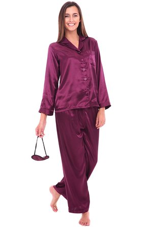 Del Rossa Women's Classic Satin Pajama Set - Long Pjs