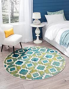 Unique Loom Azalea Collection Area Rug - Dodd (Round 7' 0" x 7' 0", White/Green)