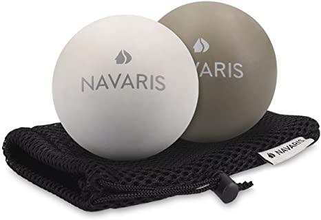 Navaris Lacrosse Massage Balls Set - Deep Tissue Muscle Massage for Back Legs Neck Foot Roller Trigger Points Firm Spheres - Pack of 2