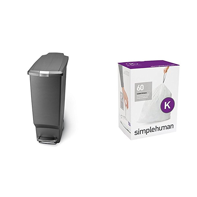 simplehuman 40 litre slim step can grey plastic   code K 60 pack liners