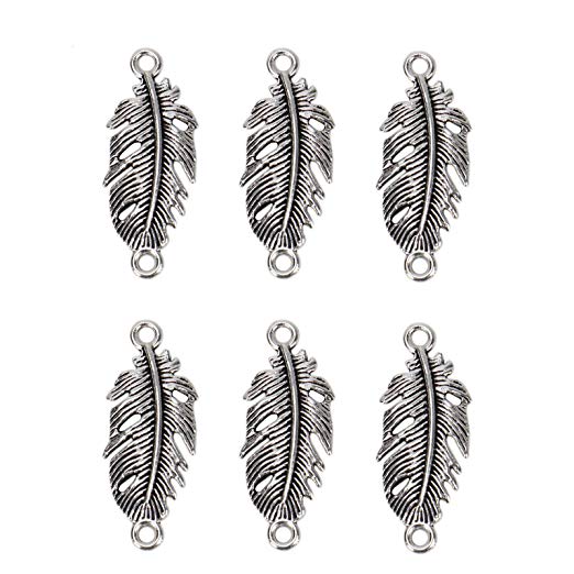 WSSROGY 1.3 x 0.5 inches Feather Bracelet Connector Charms Craft Supplies Connector Spacer Beads Charms Pendants for Crafting Jewelry Findings Making Accessory 40 Pack