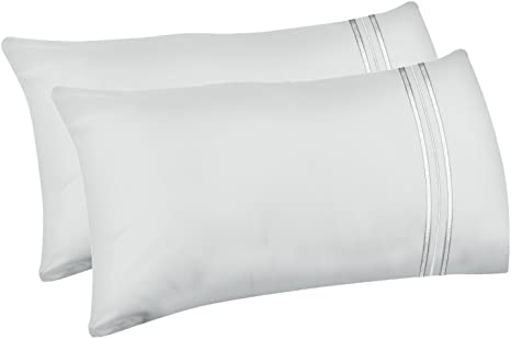 LiveComfort Pillow Cases (2 Pack), Queen Size Soft Brushed Microfiber Pillowcases, Machine Washable Wrinkle Free Breathable (White, Queen)