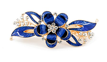 Yeshan Gold Tone Metal French Clip Faux Crystal and Rhinestone Inlaid Hair clip Barrette,Blue