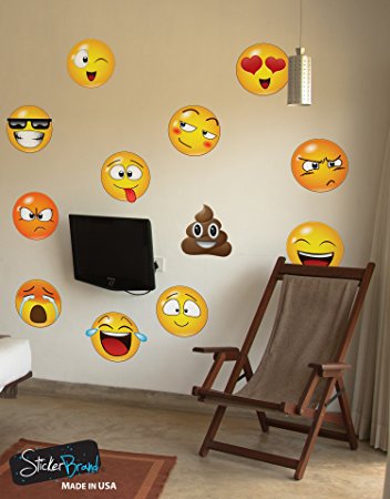 12 Large Emoji Faces Wall Graphic Decal Sticker #6052-6x6 (6 inches in size)