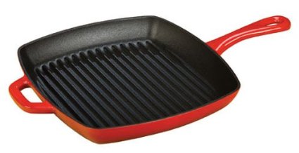 Lodge ECSGP43 Enameled Cast Iron Square Grill Pan, 10-inch,  Island Spice Red