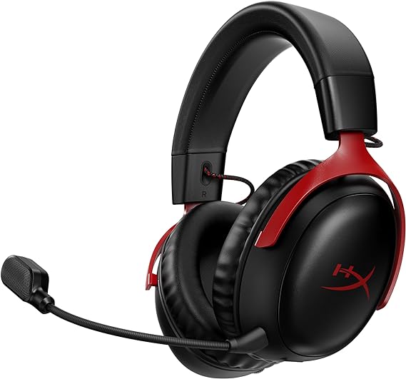 HyperX Cloud III Wireless – Gaming Headset for PC, PS5, PS4, up to 120-hour Battery, 2.4GHz Wireless, 53mm Angled Drivers, Memory Foam, Durable Frame, 10mm Microphone, Black-Red.