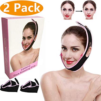 Face Lifter Strap Chin Slimmer Belt, Double Chin Reducer Patch Facial Shaper Bandage Ultra-Thin V Face Anti Wrinkle Slim Up Band Mask for Women Men Round Face (2 Pack)