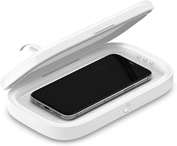 Belkin UV Sanitizer for Phone + Wireless Charger (Kills up to 99% of Bacteria + Fast Wireless Charging) Cleans Phones, Keys, Credit Cards, Rings, More (Wall Adapter Not Included)