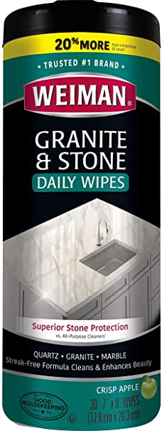Weiman Granite Cleaner and Polish - 30 Wipes - For Granite Marble Soapstone Quartz Quartzite Slate Limestone Corian Laminate Tile Countertop and More