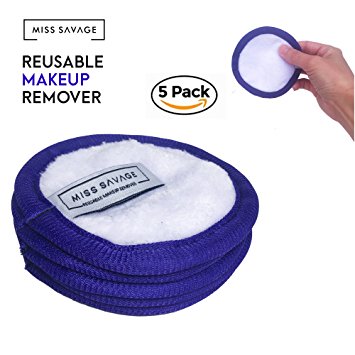 Reusable Makeup Remover Pads, 5 Pack, Premium Microfiber Cleaning Cloth for Face & Neck, Oil Free, Chemical Free, Travel Size, Washable 1000 Times, by Miss Savage