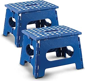 Handy Laundry Folding Lightweight Step Stool is Sturdy Enough to Support Adults and Safe Enough for Kids. Opens Easy with One Flip. Great for Kitchen, Bathroom or Bedroom. (Blue | 2-Pack)