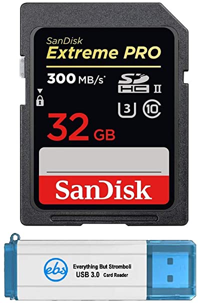 SanDisk 32GB SDHC SD Extreme Pro Memory Card UHS-II Works with Canon EOS R, RP Mirrorless Camera 300MB 4K Class 10 (SDSDXPK-032G-ANCIN) Bundle with 1 Everything But Stromboli 3.0 Micro/SD Card Reader