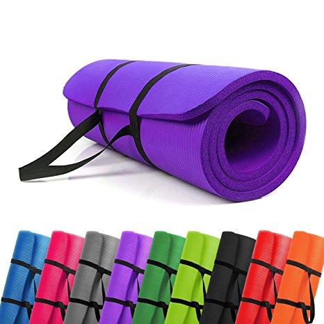 PROMIC All-purpose 1/2 inches Extra Thick 72 inches Long High Density Anti-Tear Non-Slip Exercise Mat, Yoga Mat, Pilates Mat with Carrying Strap for Fitness, Workout