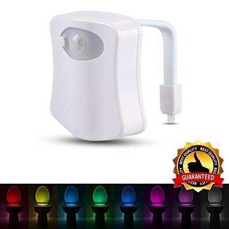 LONRIC Motion Activated LED Toilet Night Light, Battery Operated Household Bathroom Toilet Seat Nightlight Lamp with 8-Color Changing - White