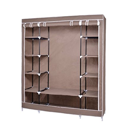 Nex® Portable Storage Organizer Wardrobe Closet & Shoe Rack Assemble Easy 69" x 51" x 17.5", 15 Cubic Ft (Brown)