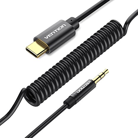 VENTION 3ft Type-C to 3.5mm audio adapter Retractable Gold Plated USB C to 3.5mm Jack Plug Audio Telescopic Spring Cord Male to Male Aux Cable for Type-C Phone/ Tablet Headset