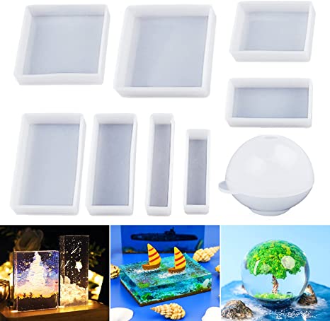 LET'S RESIN Epoxy Resin Molds, Resin Casting Molds Silicone Square Ball Molds 9PCS Different Sizes, Silicone Resin Molds for Resin Jewelry, Soap, Dried Flower Leaf, Insect Specimen DIY Fans