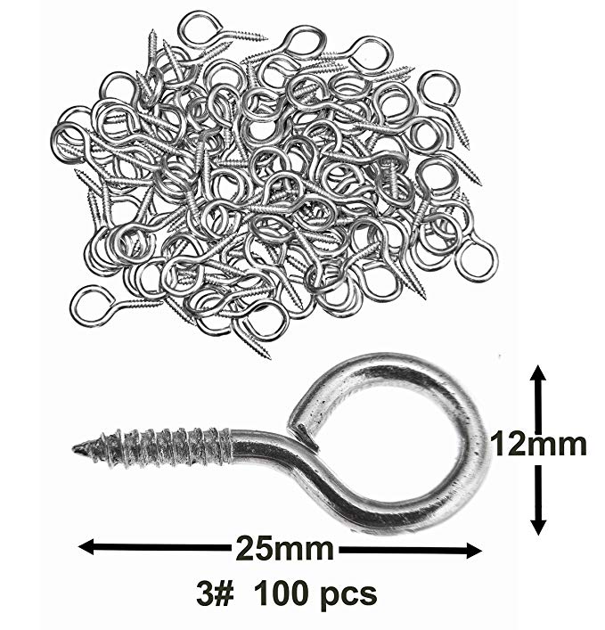 100x 12mm (1/2”) Zinc-Plated Eye Hook Screws – Round Circle-Style Screw-in Metal Eye Hole Hooks Bolts for Hanging Small Items Pictures Mirrors on Walls