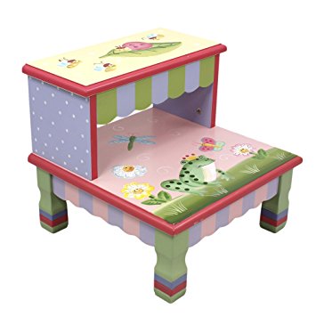 Fantasy Fields - Magic Garden Thematic Kids Wooden Step Stool with Storage | Imagination Inspiring Hand Crafted & Hand Painted Details   Non-Toxic, Lead Free Water-based Paint