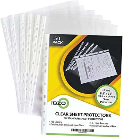 50 Clear Sheet Protectors 8.5 x 11 inches Binder Sleeves
