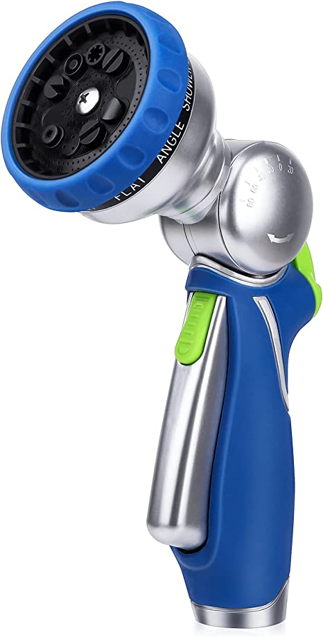 RESTMO Hose Nozzle w/ 180° Adjustable Swivel Head, High Pressure Hose Sprayer w/ 10 Spray Pattern, Self-Lock Trigger and Water Flow Control, Ideal for Outdoor Lawn & Garden Watering, Car & Pet Washing