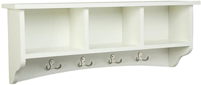 Shaker Cottage Wall Mounted Coat Hooks with 3 Cubbies, Ivory