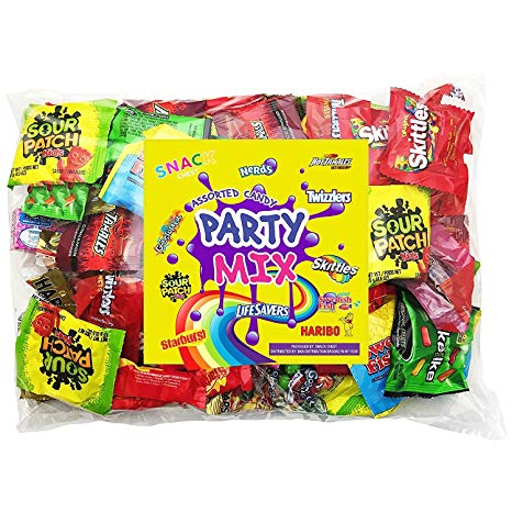 Assorted Candy Party Mix Bulk Bag 3 Lbs Twizzlers Nerds Swedish Fish Sour Patch Skittles Starburst Mike And Ike Gummies and Much More of Your Favorite Treats Individually Wrapped (48 oz)