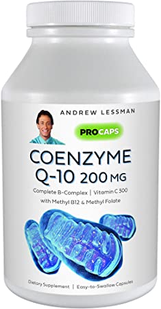 Andrew Lessman Coenzyme Q-10 200 mg 60 Capsules – Essential for Energy Production and Optimum Key Organ Function, Anti-Oxidant Support, Depleted by Aging, Plus B-Complex. Easy to Swallow Capsules