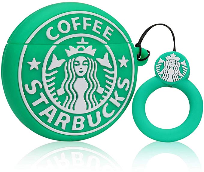 Lupct Green Coffee Compatible with Airpods 1/2 Soft Silicone Case, Cute Cartoon 3D Cool Air pods Design Cover, Fun Kawaii Food Fashion Funny Cases for Kids Girls Teens Character Skin Keychain Airpod