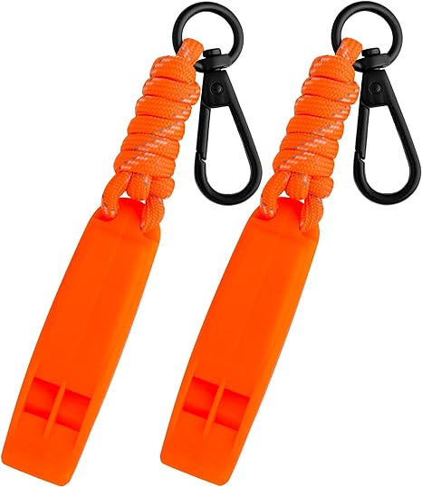 TITAN Survival Emergency Whistle with SurvivorCord, 2-Pack - Pealess, Waterproof, Safety, Loud, Boat Kayak Lifeguard Whistles for Kids, Adults, Women, Men, Camping Hiking Gym Coaching Running Sports