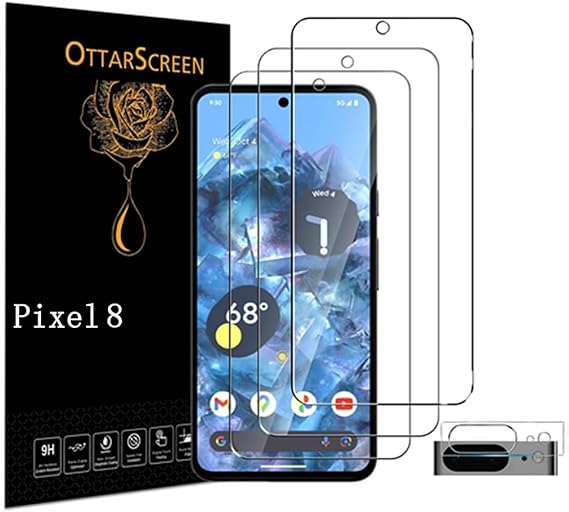 3 Pack for Google Pixel 8 Screen Protector【3 1 Pack】 1 Pack Tempered Glass Camera Lens Protector, Compatible Fingerprint, Easy Installation, 9H Hardness Tempered Glass Screen Protector for Google Pixel 8 Screen Protector 5g